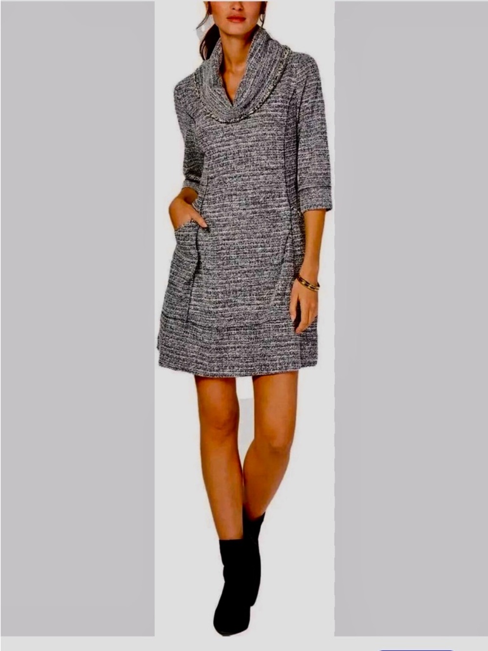 Robbie Bee Black and White Textured Cowl Neck dress